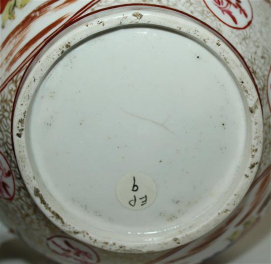 A large Worcester polychrome globular teapot and cover, c.1770, height 6.5in.
